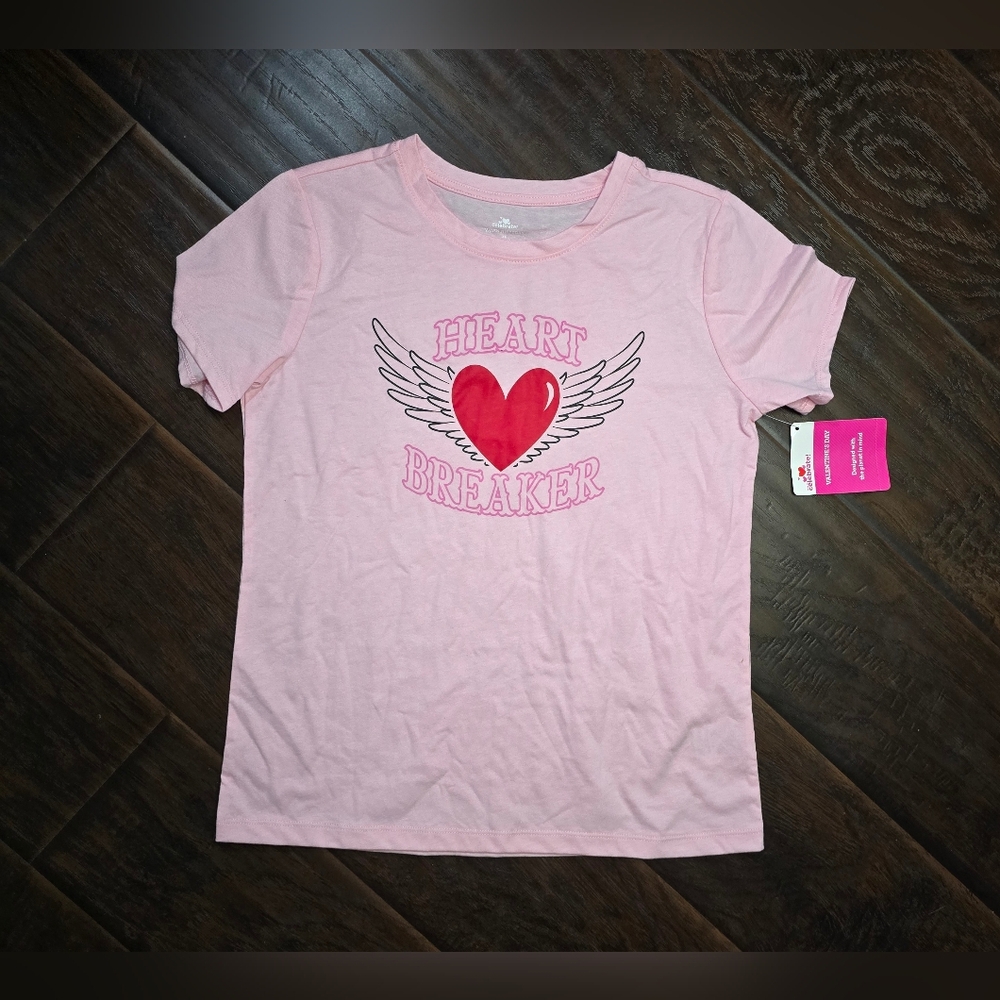 NWT Girls Celebrate Valentines Day Pink Short Sleeve Tee Shirt XL